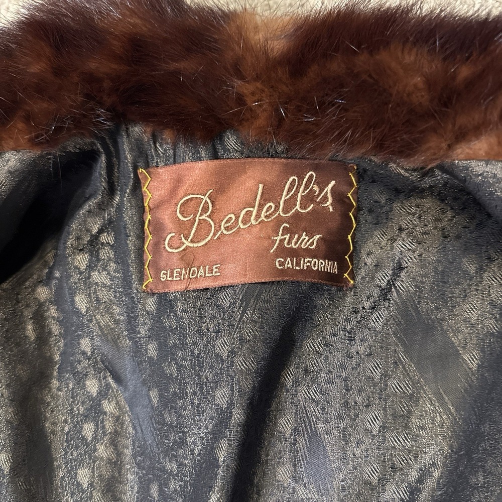 Vintage 1950s Bedell's Furs Mink Jacket Mahogany Brown Shawl Collar Coat - Picture 4 of 11